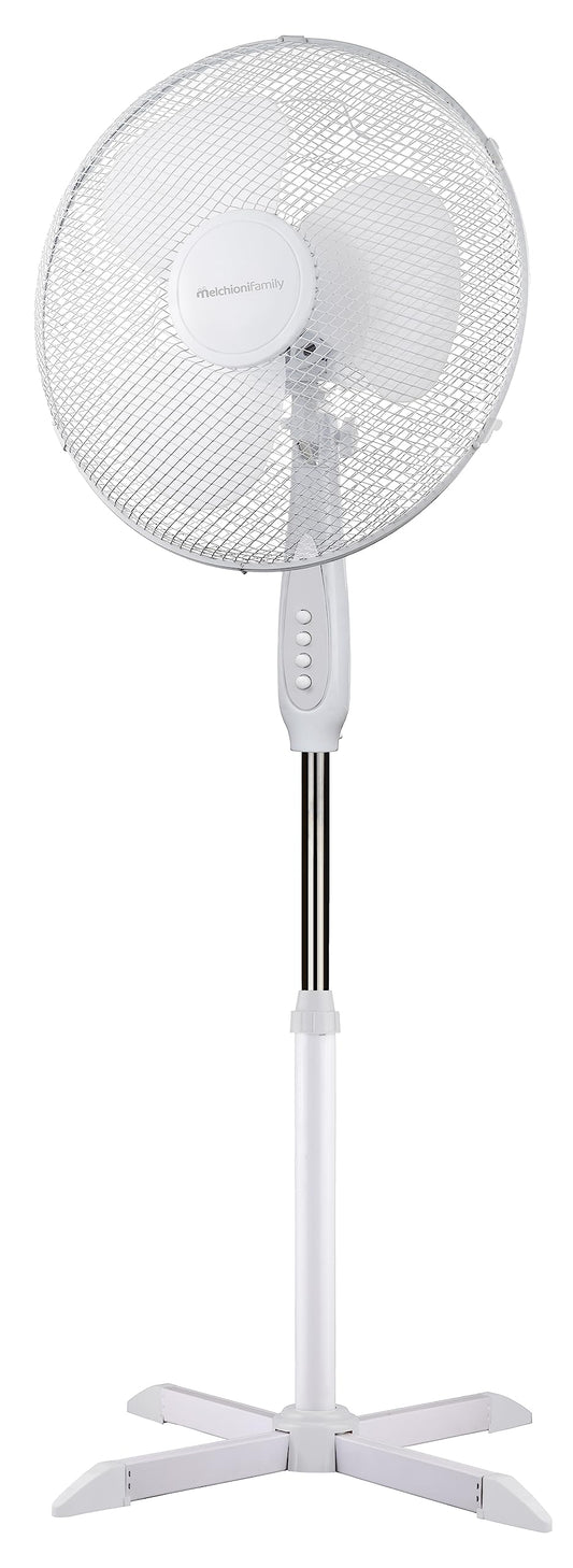 Melchioni Family | Ventilatore a Piantana con 3 Velocità, Ventola a 3 Pale Diametro 40 cm, con Funzione di Oscillazione, Colore Bianco
