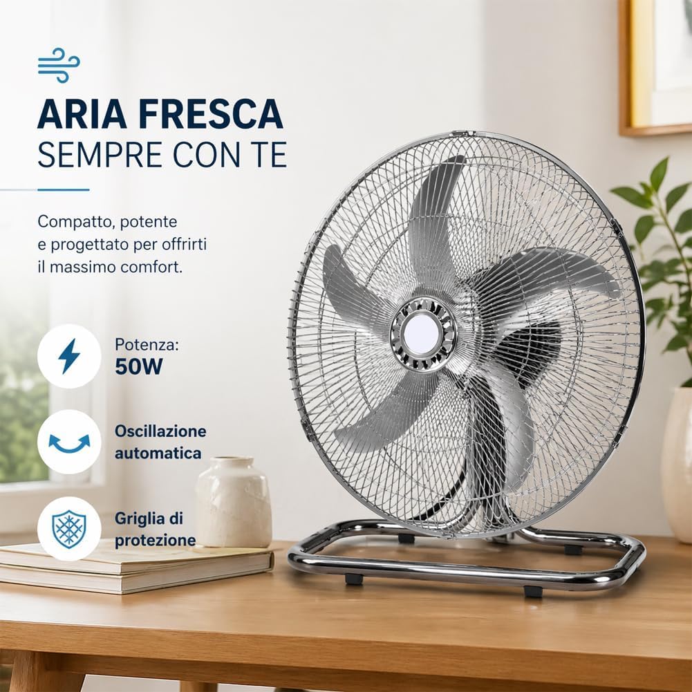 DCG Ventilatore 3 in 1 a Piantana, Parete e Tavolo, 60W, Diametro 49 cm, Altezza Massima 130 cm, 3 Velocità